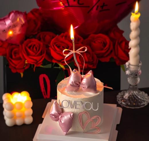 【优品系列】--【粉色蝴蝶结】情人节蛋糕（单层加高款） 商品图0
