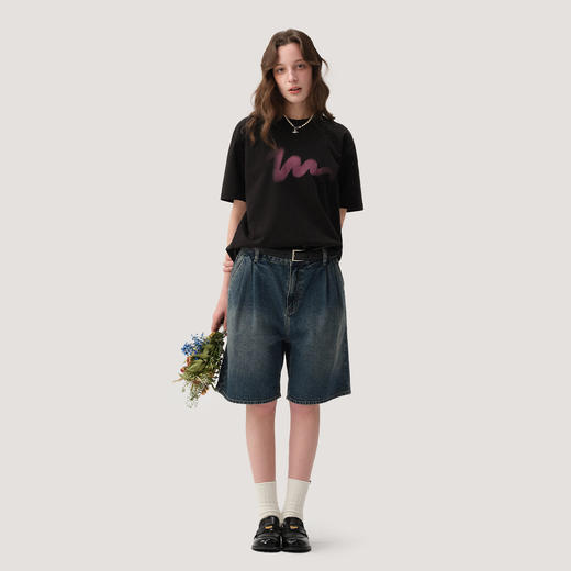 714street潮牌LOGO渐变水洗质感全棉短袖T恤男2025夏季新款情侣装 商品图2