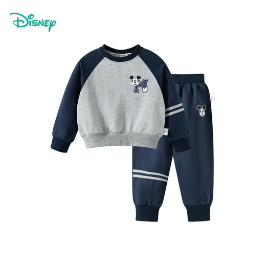 迪士尼春季男童女童撞色纯棉卫衣卫裤运动休闲两件套 商品图7