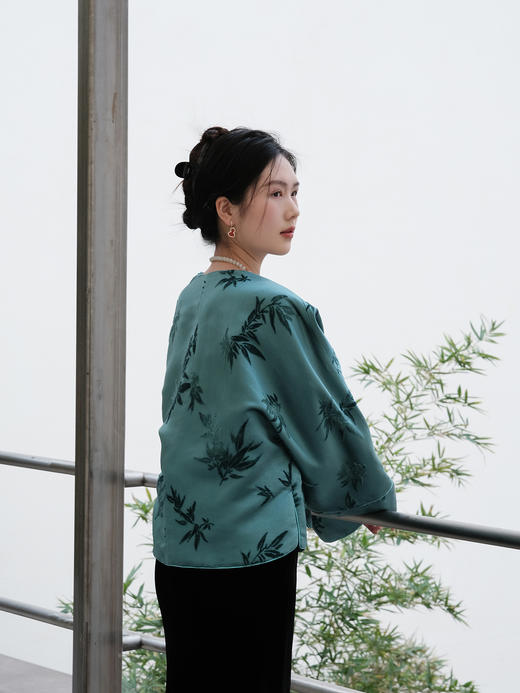 盛唐牡丹| 竹叶纹漳缎偏襟外套 商品图4