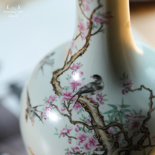 问鼎汝瓷鼎峰系列天青庚子精工有枝瓶（春意盎然）（缺货） 商品图1