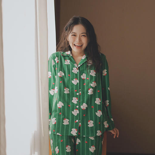 【全棉双层纱】2025新款卡通小狗睡衣女士春秋季纯棉纱布家居服全棉长袖套装 商品图2