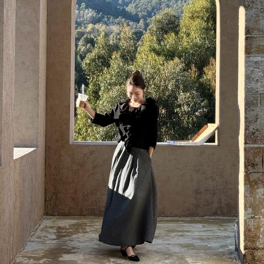 PIANAI冷小姐# 赫本复古风 100%美丽诺羊毛显瘦显高级人字纹大摆伞裙 商品图1