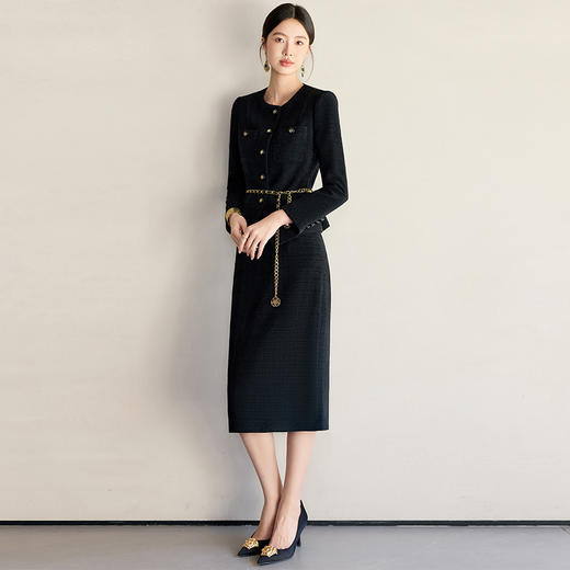 IWY/气质黑色西装套裙女2025新款优雅圆领时尚套装通勤职业装WCS055 商品图3
