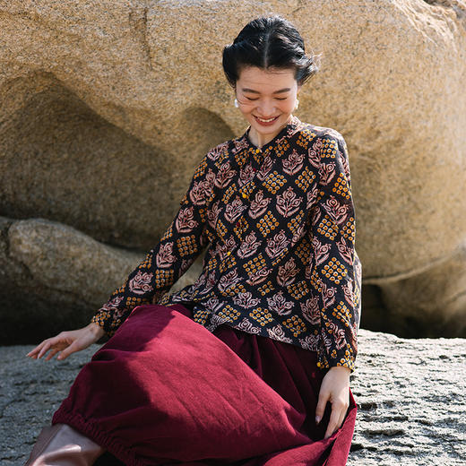 绽放旅行女装036朵/高支棉印花开门襟防晒轻盈复古长袖小花衬衫 商品图0