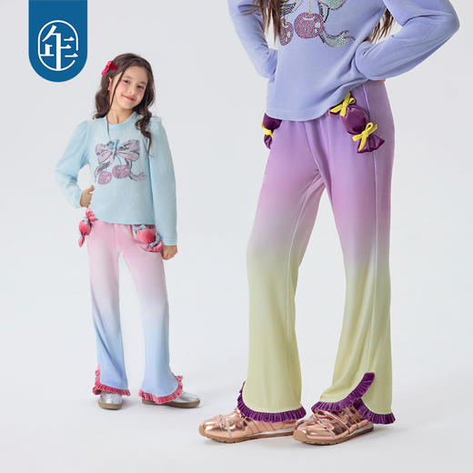 年衣童装2025年春季新款女大童喇叭裤儿童甜美洋气休闲裤莫奈日落长裤 商品图0