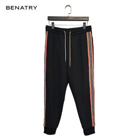 贝纳川经典时尚条纹相拼抽绳男士运动裤120432008402