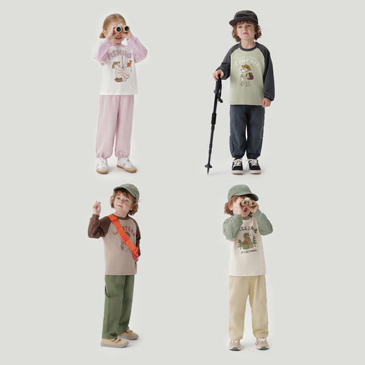 马克珍妮2024年秋装新款 男女童露营小熊插肩长袖T恤 240992 商品图1