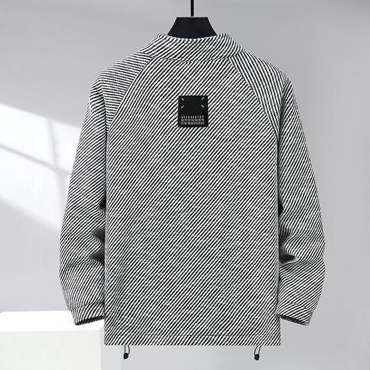 【新款DFF】加肥加大码时尚斜纹条纹卫衣秋季新款宽松半拉链立领休闲男士卫衣 商品图1