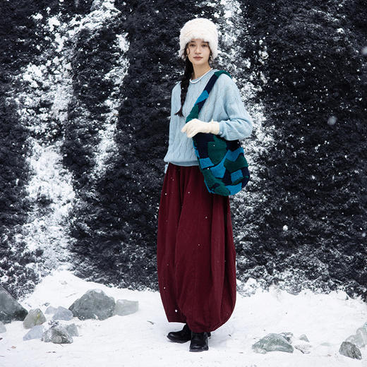 绽放220朵/2025新款文艺立体浮雕压花半松紧腰单层纯棉阔腿灯笼裤 商品图1