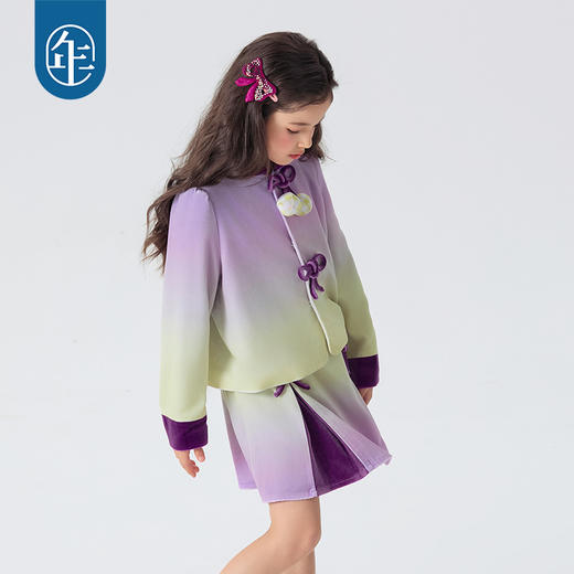 年衣童装2025年春季新款女孩新中式甜美渐变丝绒上衣莫奈日落外套 商品图2