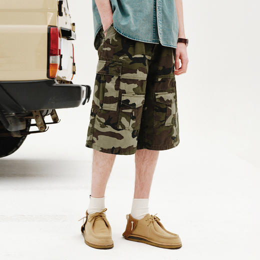 714street美式复古水洗迷彩工装短裤男2025夏季新款宽松直筒裤子 商品图1