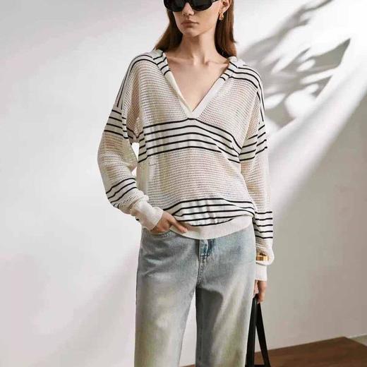 顺丰包邮洛诗琳33433丝绵镂空条纹连帽针织罩衫女209 商品图2