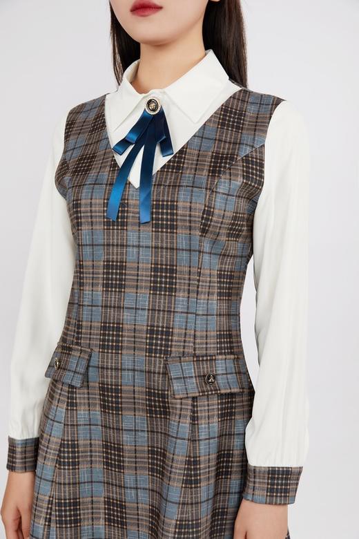 Le Malene 格纹拼接假两件式连衣裙（无胸针） 11534 商品图3