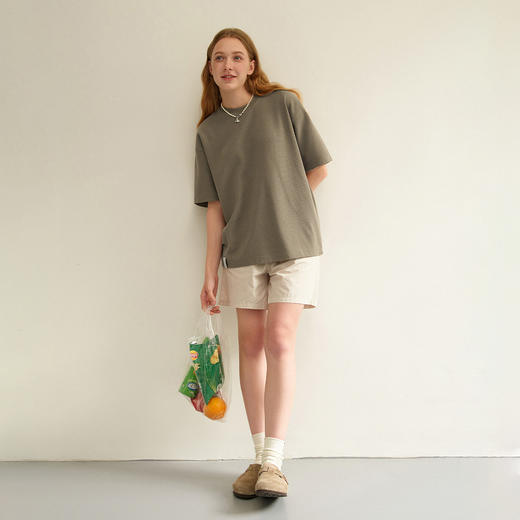 714street基础款重磅宽松华夫格质感短袖T恤男2025春夏新款情侣装 商品图2