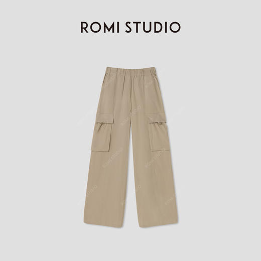 ROMI STUDIO“工装美学”100%棉松紧腰挺括宽松阔腿休闲裤 421K8025 商品图0