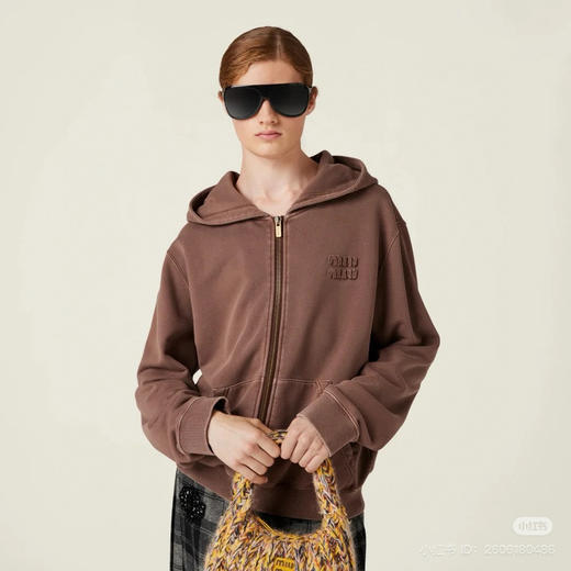 211-6渠道货 miu乌木棕 成衣染 手工绣徽标 作旧拉链 连帽卫衣外套 我穿M很合身如图 商品图2