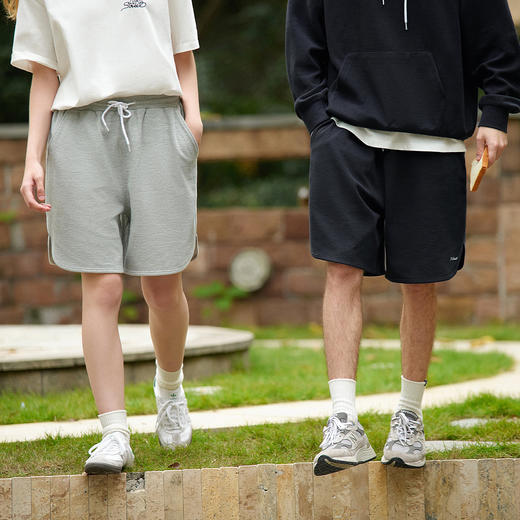 714street基础款华夫格休闲短裤男士2025夏季新款宽松灰色运动裤 商品图3