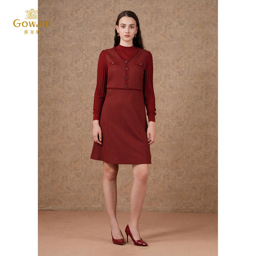 乔万尼连衣裙长袖修身小香风优雅时尚假两件连衣裙ET1E502 商品图1