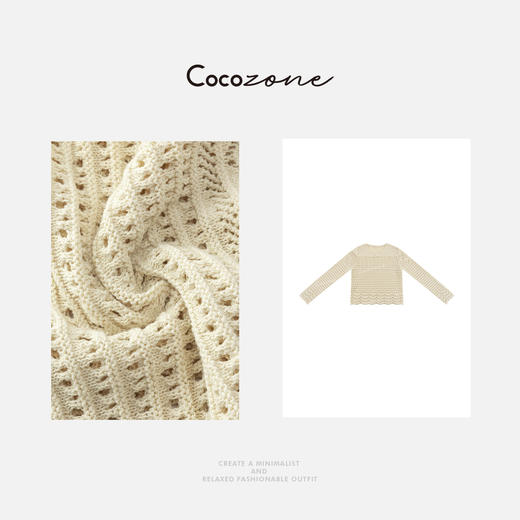 COCO ZONE 早春百搭显瘦镂空薄款长袖针织衫ACD1A0110 商品图2