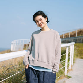 绽放旅行女装063朵/纯棉经典廓形感圆领插肩套头上衣透气休闲卫衣