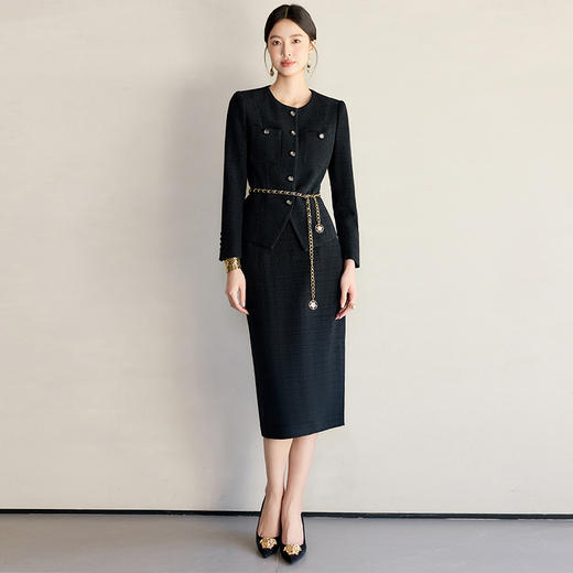IWY/气质黑色西装套裙女2025新款优雅圆领时尚套装通勤职业装WCS055 商品图0
