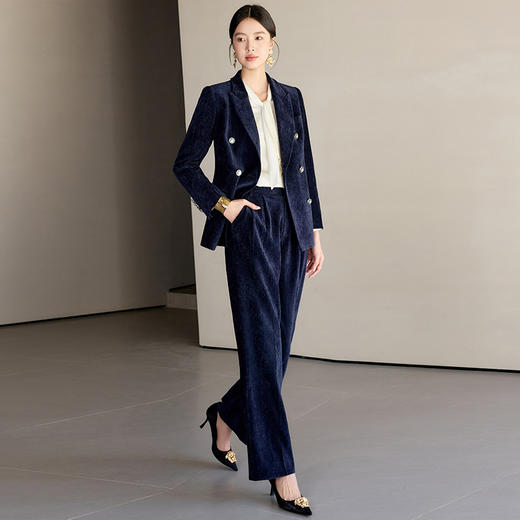 IWY/时尚丝绒西装套装女藏青色高端总裁销售工装正式场合职业装24CP673 商品图3