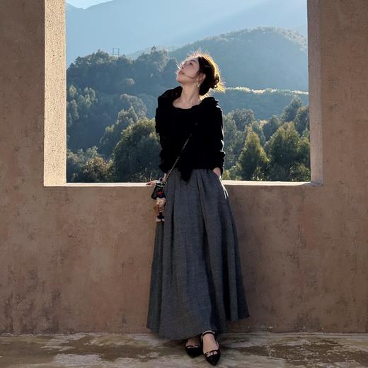 PIANAI冷小姐# 赫本复古风 100%美丽诺羊毛显瘦显高级人字纹大摆伞裙 商品图2