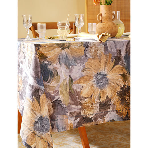 写意油画花卉系列亚麻方桌布餐桌台布餐厅轻奢高级感长方形复古氛围感定制 商品图2