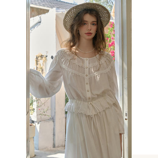 SimpleRetro月光浪漫 60支棉天使刺绣白色衬衫套装裙女小衫半身裙 商品图2