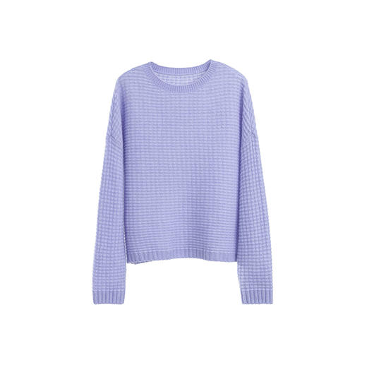 绽放旅行女875朵/山羊绒桑蚕丝混纺格子肌理感圆领套头毛针织衫 商品图4