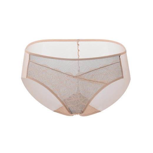 TG-TG01S180真丝撞色蕾丝花边中腰女士内裤 桑蚕丝高弹网纱包臀三角短裤 商品图4