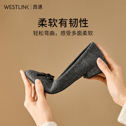 西遇蝴蝶结单鞋女新款法式芭蕾风毛呢圆头平底鞋浅口瓢鞋V0256268 商品图1