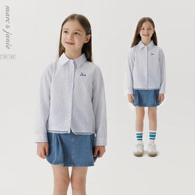 马克珍妮女童清新条纹花边衬衫儿童衬衣上衣2025年春装新款250179
