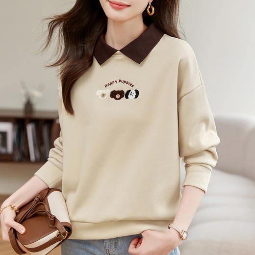 雀说翻领女士卫衣新款时尚洋气女装上衣假两件外套AL2410047 商品图0