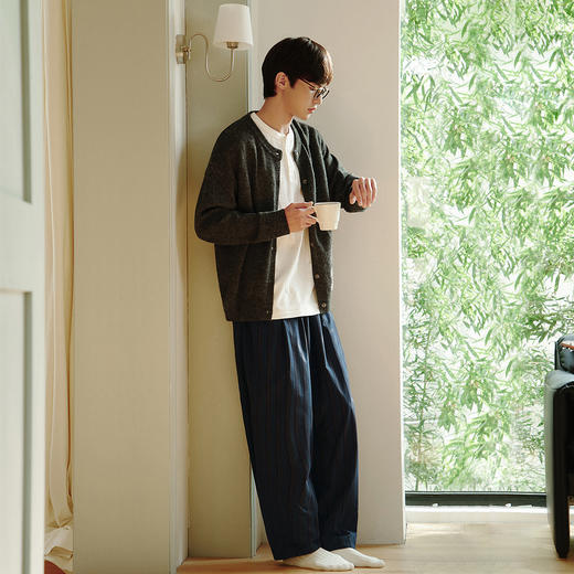 714street轻薄条纹质感休闲裤男2025春季新款全棉舒适宽松直筒裤 商品图3