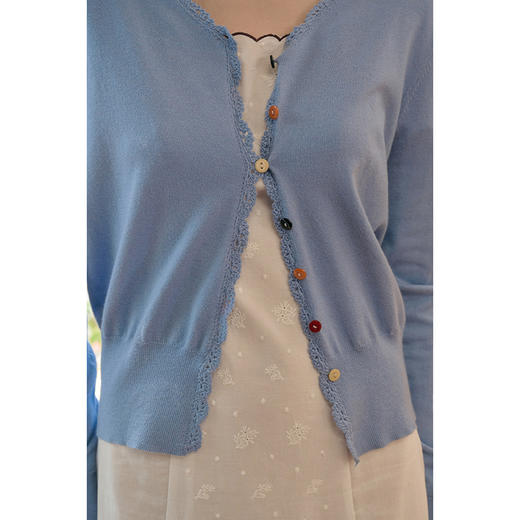 SimpleRetro燕麦糖豆 温柔风点点纱针织开衫女春长袖毛衣外套薄款 商品图3