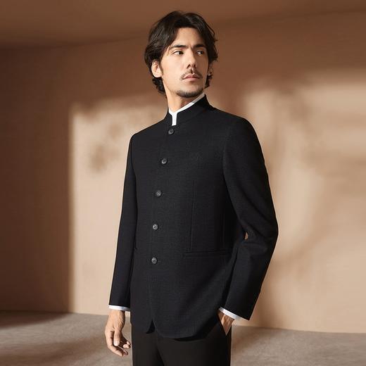 【中华立领】柒牌中式立领西服男2024秋冬新款黑色格纹单西装外套127C70560 商品图1