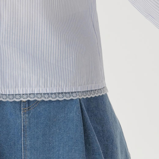 马克珍妮女童清新条纹花边衬衫儿童衬衣上衣2025年春装新款250179 商品图4