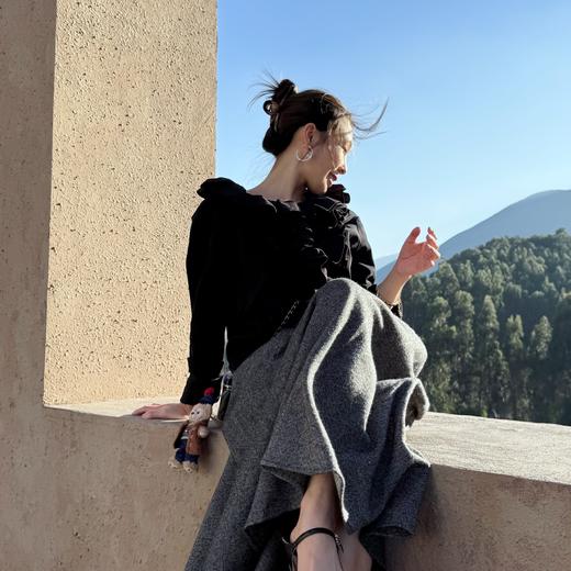 PIANAI冷小姐# 赫本复古风 100%美丽诺羊毛显瘦显高级人字纹大摆伞裙 商品图3