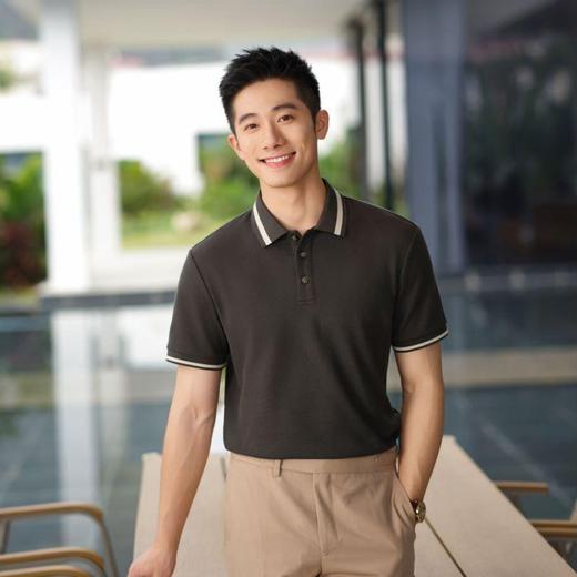 商务轻运动移圈提花40S长绒棉纯色短袖polo衫翻领T恤  HLS-GS82015 商品图0