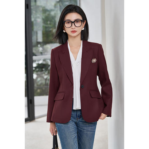 【一粒扣羊毛西装】2026春季时尚通勤干练安哥拉红西服外套5097 商品图0
