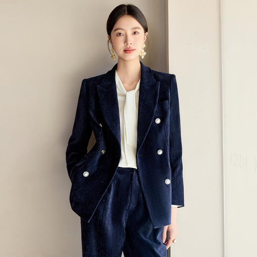 IWY/时尚丝绒西装套装女藏青色高端总裁销售工装正式场合职业装24CP673 商品图4