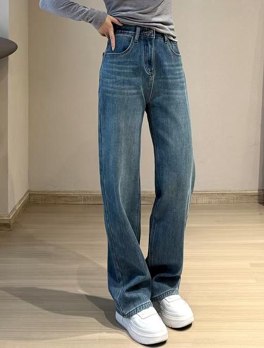 雅丹风高级色复古土耳其直筒薄绒春秋冬微直筒牛仔裤 商品图8
