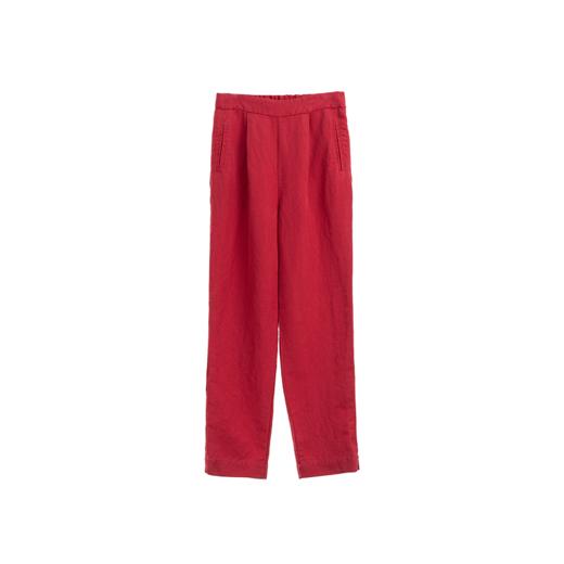 绽放072朵/2025年春季定染红色天丝亚麻斜纹显瘦萝卜裤收脚长裤 商品图4