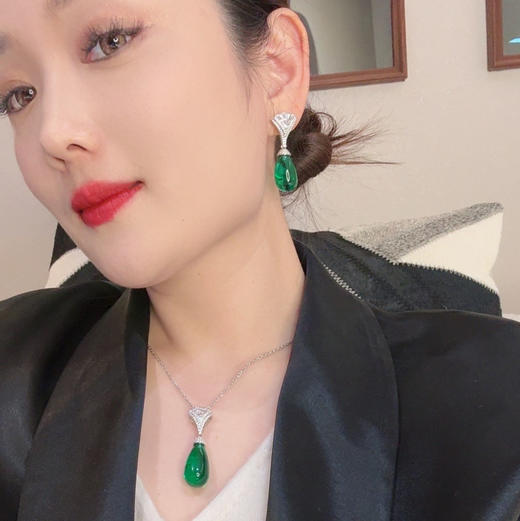 GAONAS 925银锆石耳饰 高纳仕 青翠欲滴绿水滴耳环 GE042966 商品图2