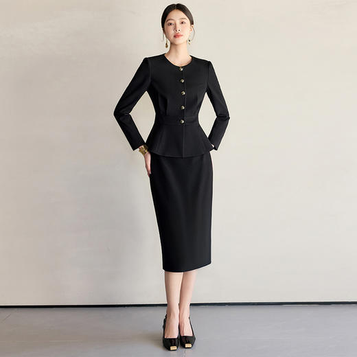 IWY/气质黑色小香风西装套裙女2025春季新款酒店物业接待通勤工作服24CS658 商品图0