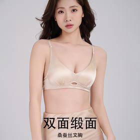 TG-TG02S256真丝无钢圈内衣 19姆米双面缎面桑蚕丝薄款鸡心聚拢文胸