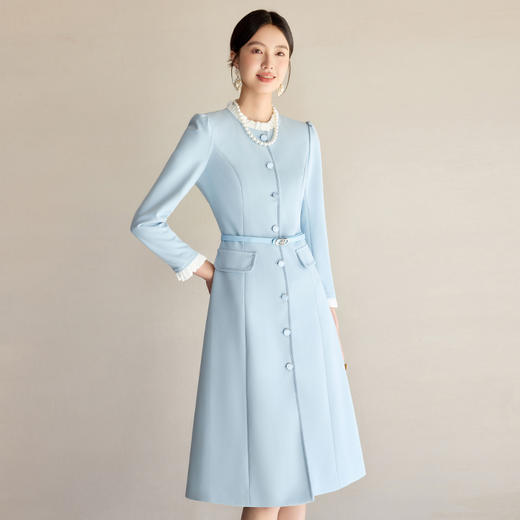 IWY/冰河浅海蓝气质小香风显瘦连衣裙女上镜主持职业裙优雅宴会礼服长裙24Q679 商品图1