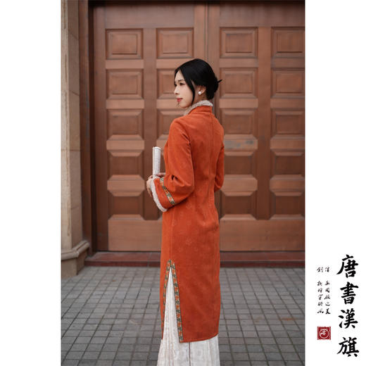 【橙橙如意】新中式旗袍冬季新款加厚橙色改良连衣裙毛边倒大袖年轻款拜年服新年战袍 商品图2